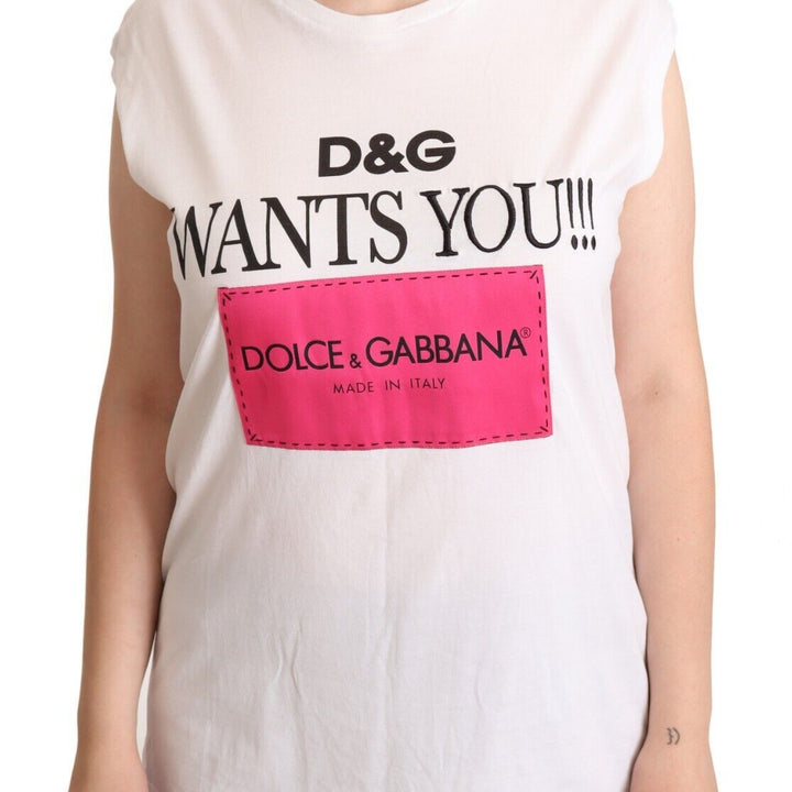 Dolce & Gabbana White Logo Print Cotton Sleeveless Tank T-Shirt