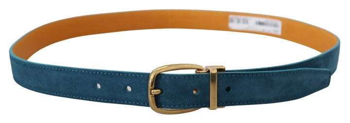 Dolce & Gabbana Blue Velvet Leather Silver DG Metal Buckle Belt