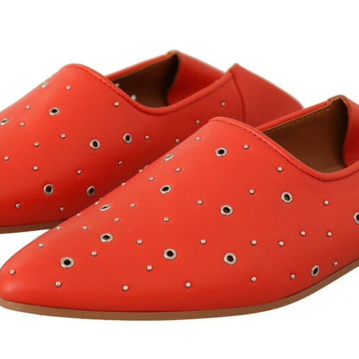 Chloé Orange Leather Eyelet Slides Flats Loafers Shoes