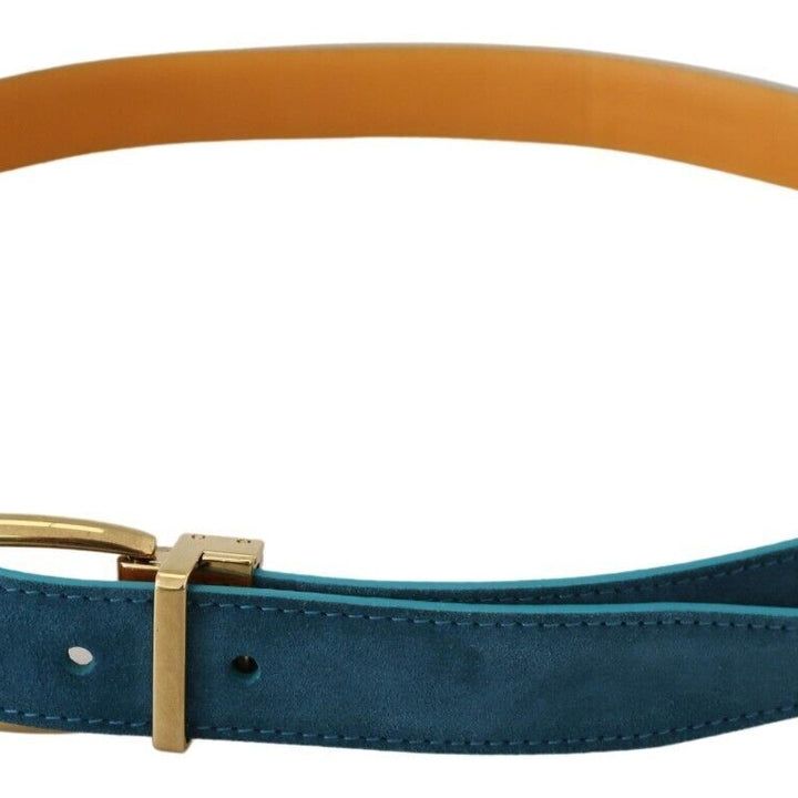 Dolce & Gabbana Blue Velvet Leather Silver DG Metal Buckle Belt