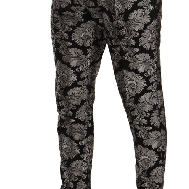 Dolce & Gabbana Silver Black Jacquard Dress Trouser Pants