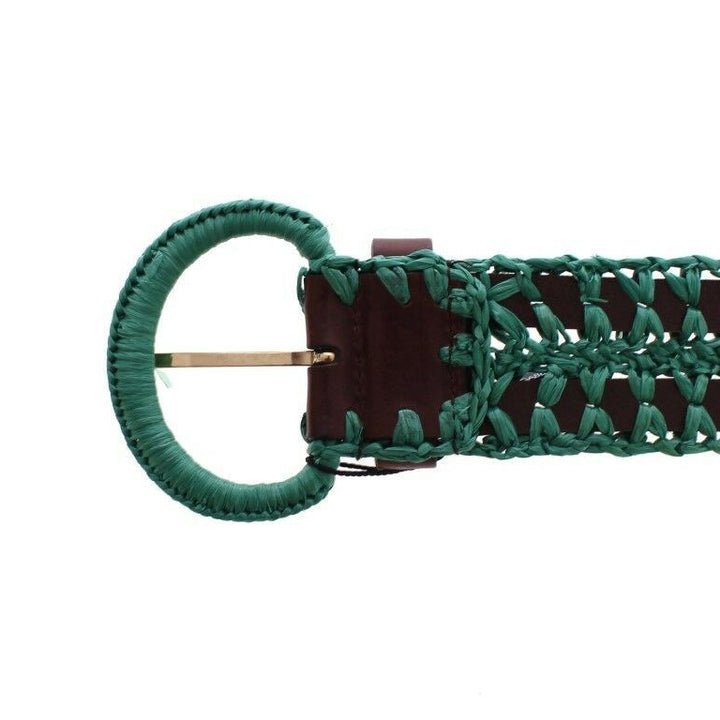 Dolce & Gabbana Green Raffia Woven Waist Leather Wide Belt