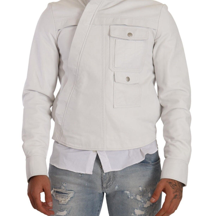 Diesel White Leather Biker Black Gold Collection Jacket