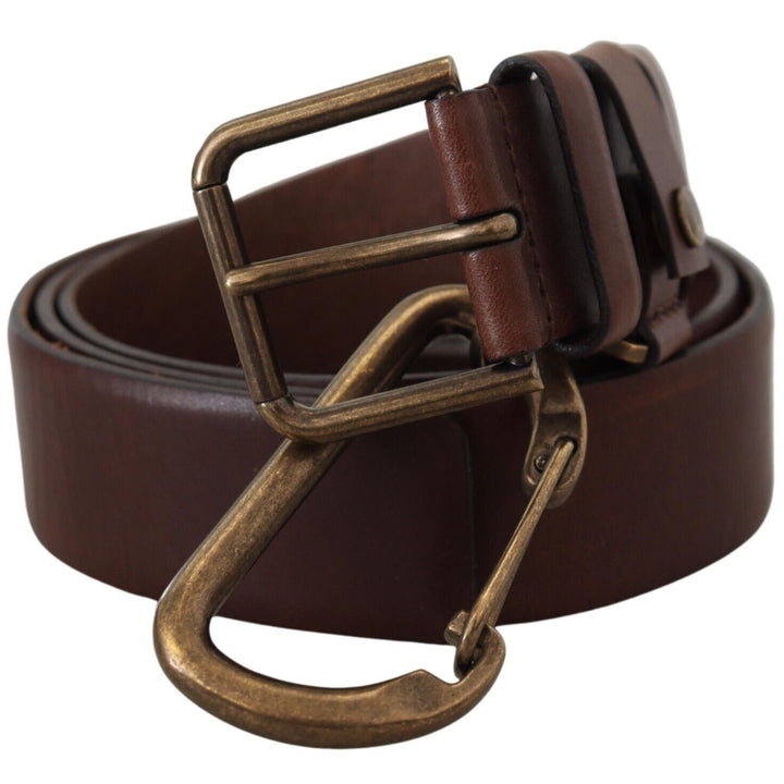 Dolce & Gabbana Brown Leather Gold Metal Buckle Carabiner Belt