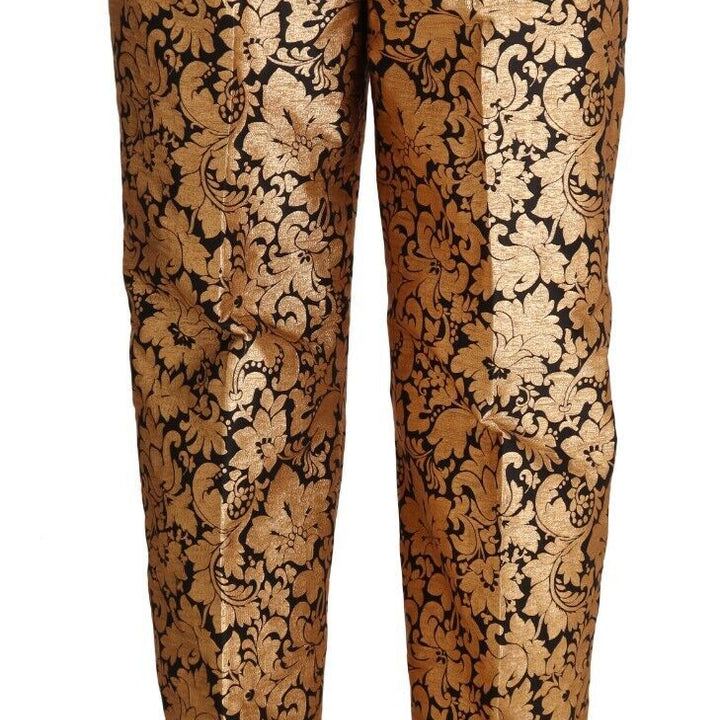 Dolce & Gabbana Gold Floral Jacquard Straight Polyester Pants