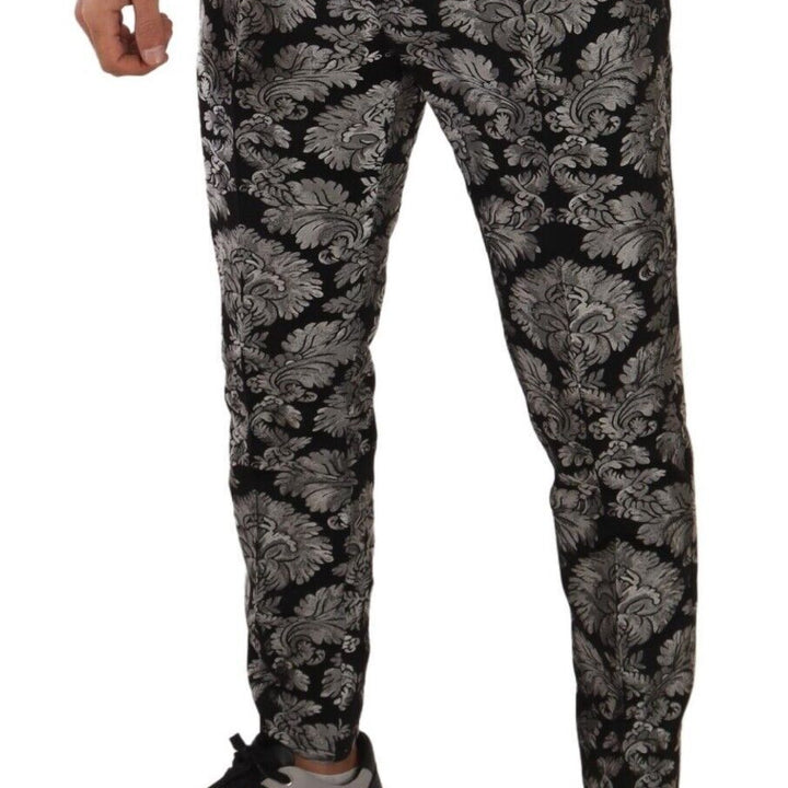 Dolce & Gabbana Silver Black Jacquard Dress Trouser Pants