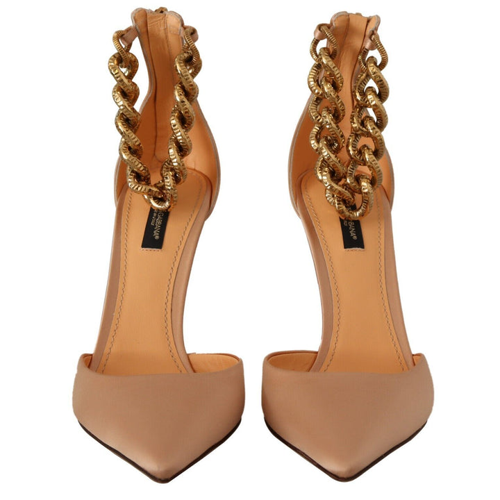 Dolce & Gabbana Beige Ankle Chain Strap High Heels Pumps Shoes