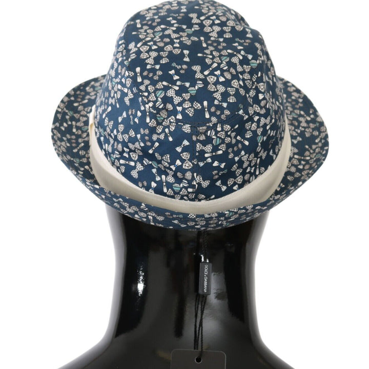 Dolce & Gabbana Blue White Cotton Bow Print Fedora Hat