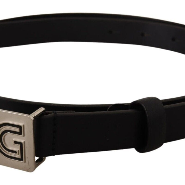 Dolce & Gabbana Black Leather Silver DG Logo Buckle Belt