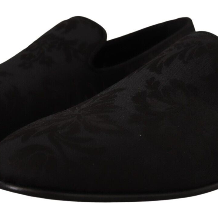 Dolce & Gabbana Black Jacquard Slippers Flats Loafers Shoes