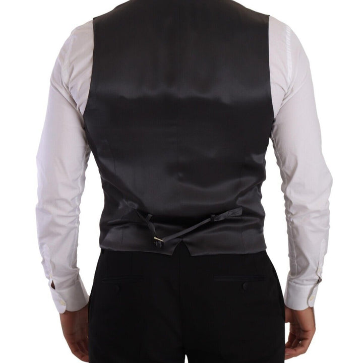 Dolce & Gabbana Gray Striped Double Breasted Waistcoat Vest