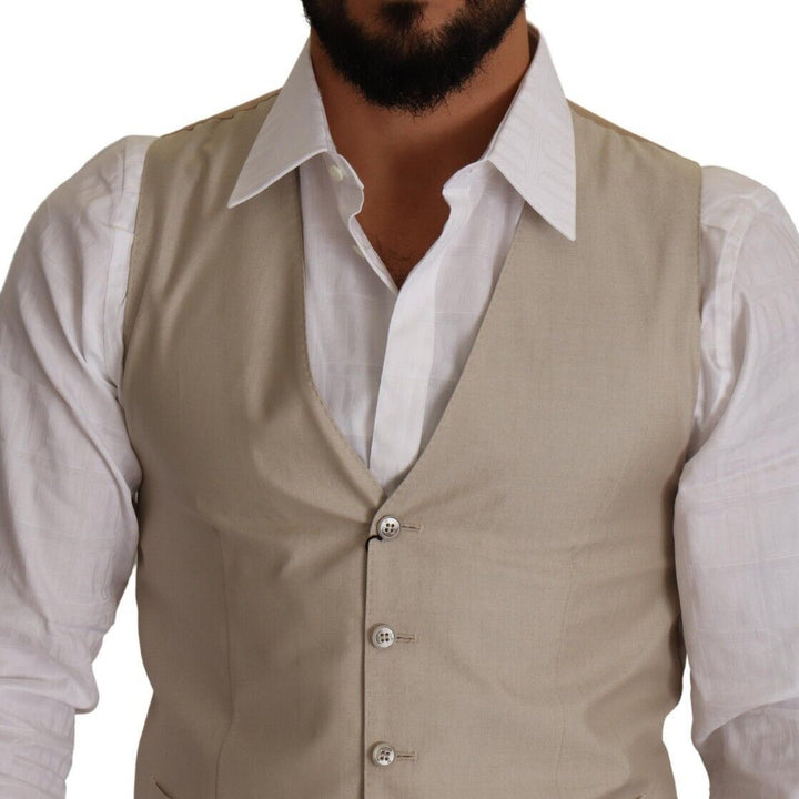 Dolce & Gabbana Beige Cotton Silk Slim Fit Waistcoat Vest