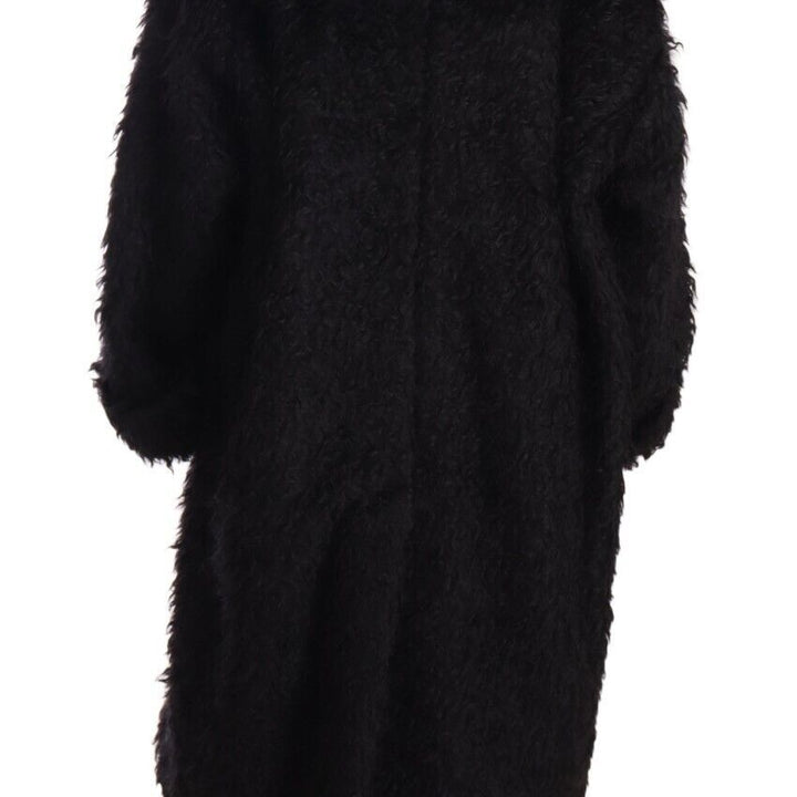 Dolce & Gabbana Black Mohair Fur Cape Trench Coat Jacket