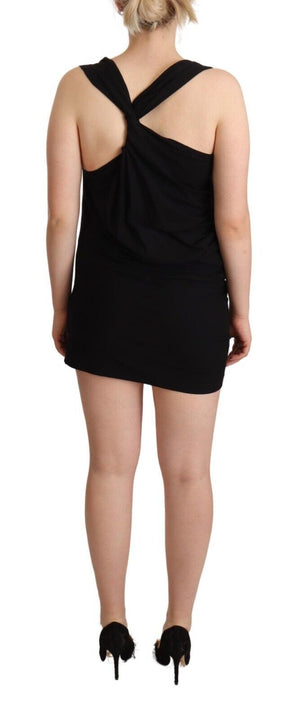 Roberto Cavalli Black Sleeveless Cotton Sheath Mini Dress