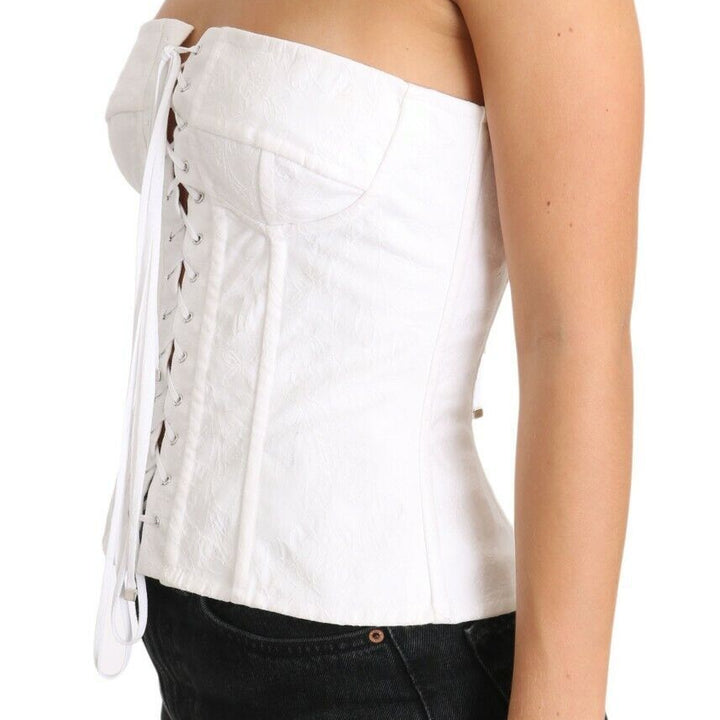 Dolce & Gabbana White PALERMO Bustier Cotton Top Corset