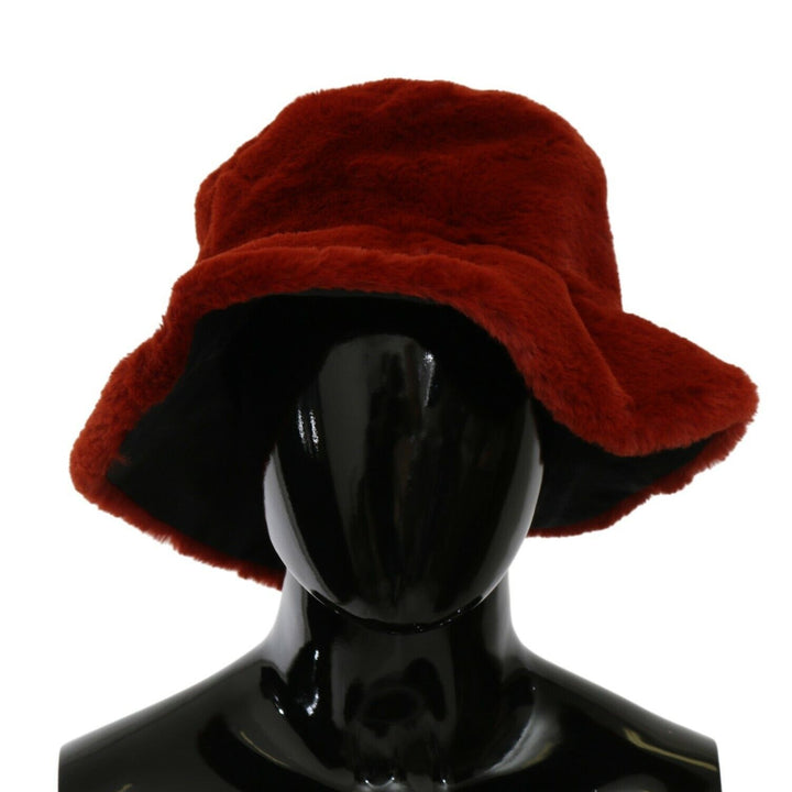 Dolce & Gabbana Red Bordeaux Fur Wide Brim Bucket  Hat