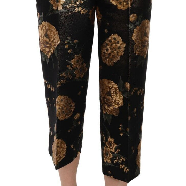 Dolce & Gabbana Black Gold Floral Jacquard Cropped Pants