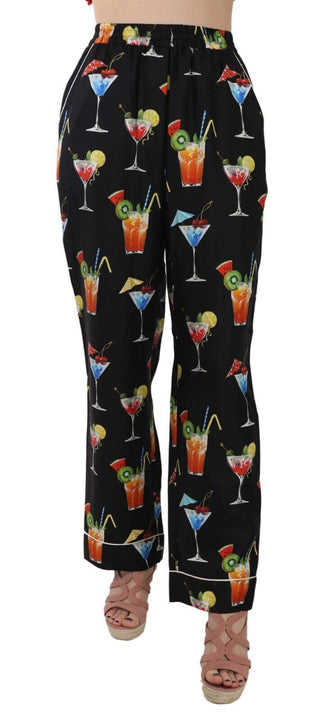 Dolce & Gabbana Black Cocktail Print Pajama Trousers Pants