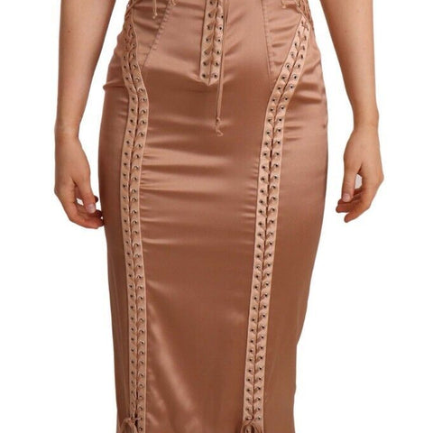 Dolce & Gabbana Nude Silk Bustier Corset Lace Up Bodycon Dress