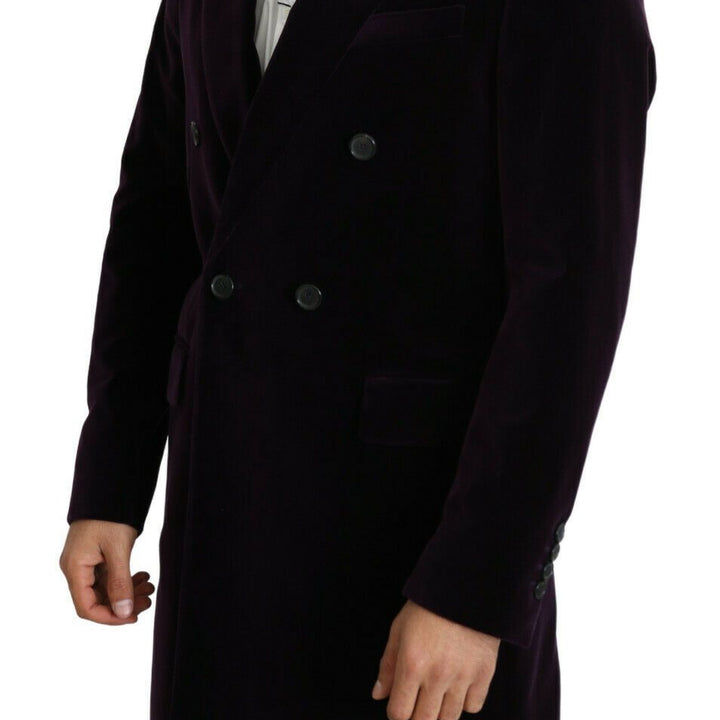 Dolce & Gabbana Purple Velvet Double Breasted Long Coat Jacket