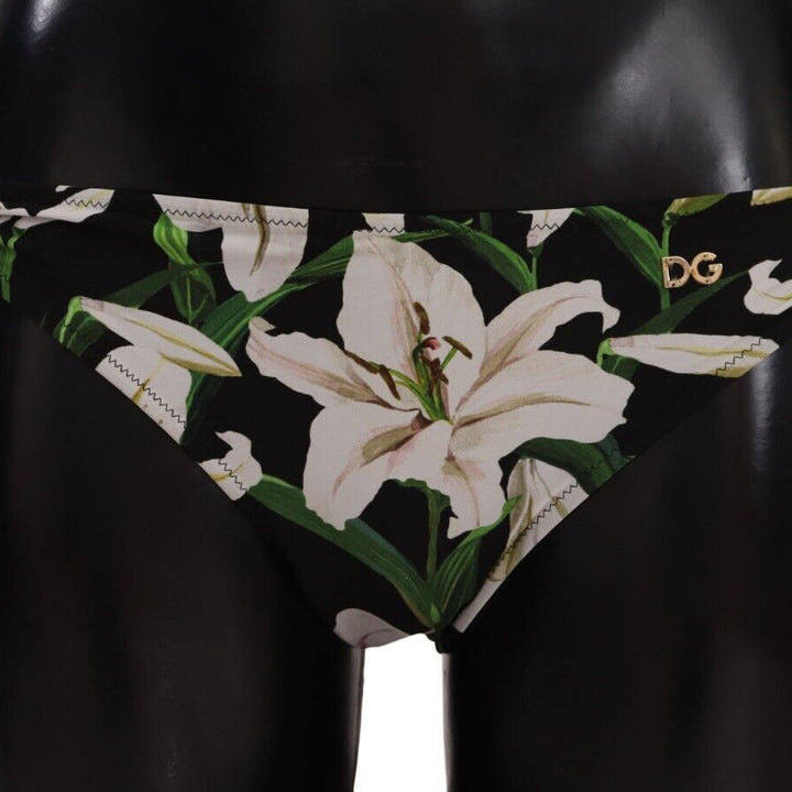 Dolce & Gabbana Bikini Bottom Black Lily Print Swimsuit Swimwear