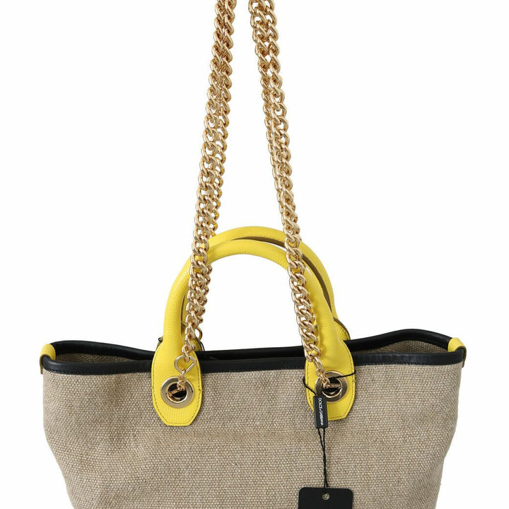 Dolce & Gabbana Beige Gold Chain Strap Shoulder Sling Purse Tote Bag