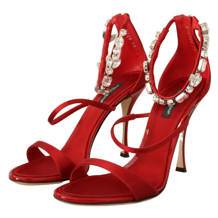 Dolce & Gabbana Red Satin Crystals Sandals Keira Heels Shoes