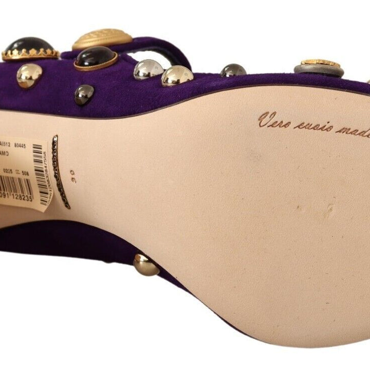 Dolce & Gabbana Purple Suede Embellished Pump Mary Jane Shoes