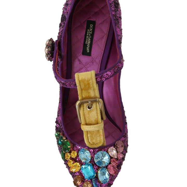 Dolce & Gabbana Purple Sequin Leather Crystal Sandal Shoes