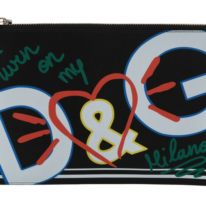 Dolce & Gabbana Black DG Print Mens Zipper Coin Purse Leather Wallet