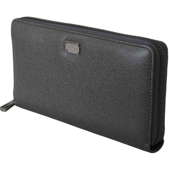 Dolce & Gabbana Gray Leather Zipper Continental Bill Card Coin Wallet