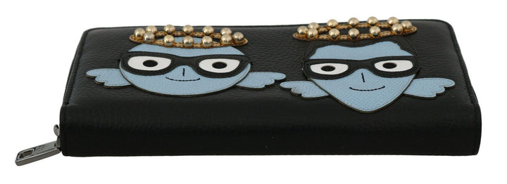 Dolce & Gabbana Black Blue Leather #DGFAMILY Zipper Continental Wallet