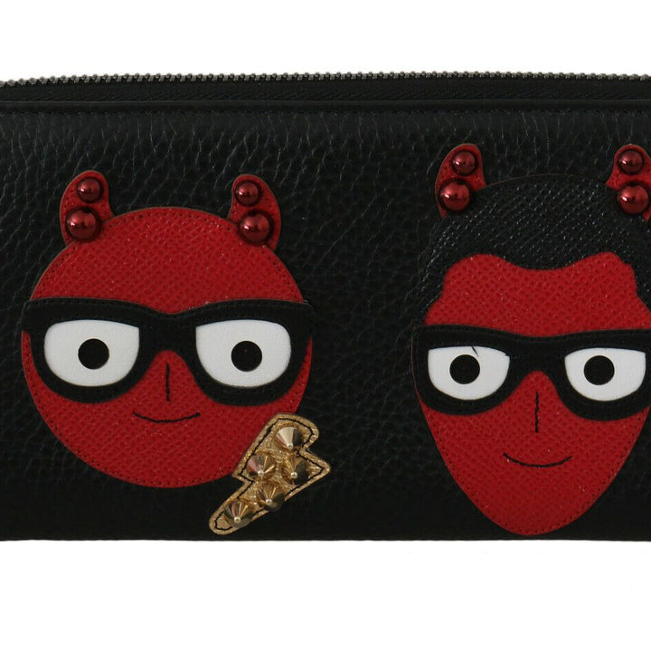 Dolce & Gabbana Black Red Leather #DGFAMILY Zipper Continental Wallet