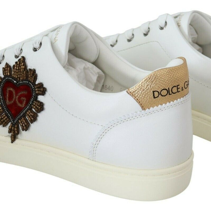 Dolce & Gabbana White Leather Heart Low Top Sneakers Casual Shoes
