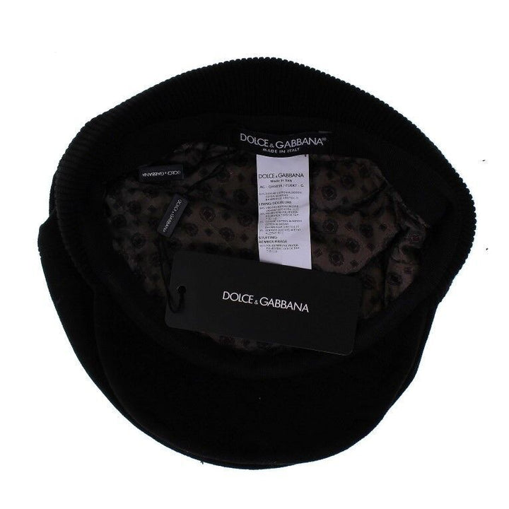 Dolce & Gabbana Black Cotton Logo Newsboy Cap Hat Cabbie