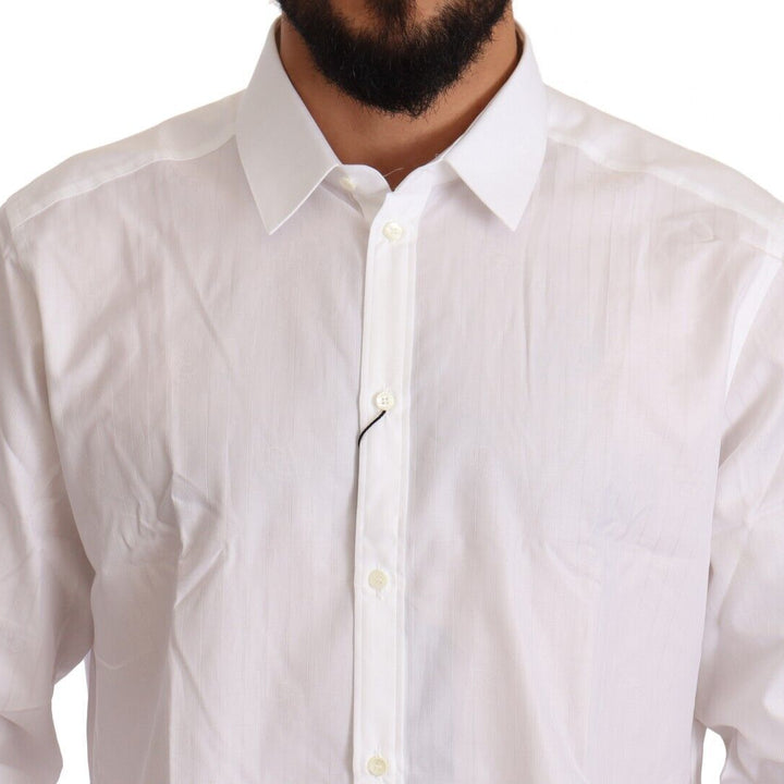 Dolce & Gabbana White Cotton Slim Fit Men MARTINI Shirt