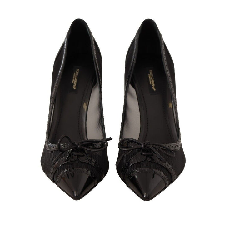 Dolce & Gabbana Black Mesh Leather Pointed Heels Pumps Shoes