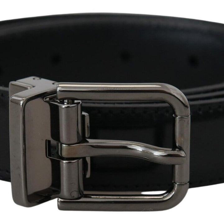 Dolce & Gabbana Black Leather Silver Tone Metal Buckle Men Belt