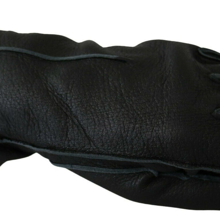 Dolce & Gabbana Black Leather Deer Skin Biker Mitten Gloves