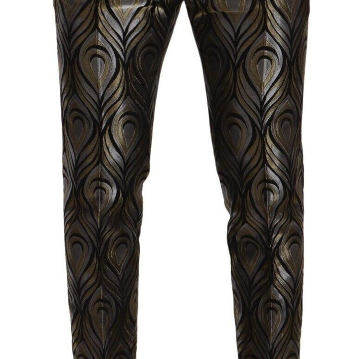 Dolce & Gabbana Silver Gold Jacquard Men Trouser Dress Pants