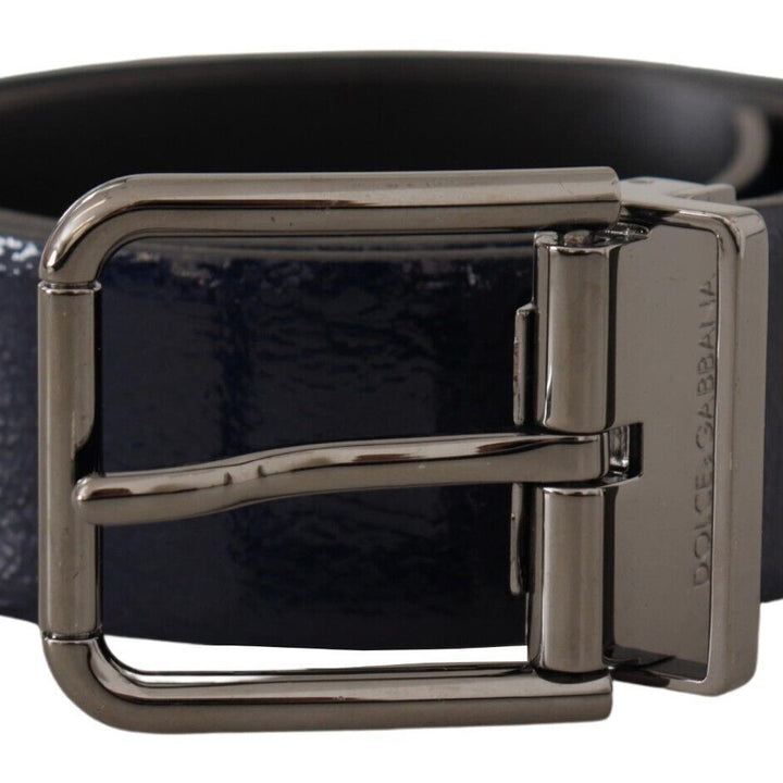 Dolce & Gabbana Blue Patent Leather Vernice Silver Logo Buckle Belt