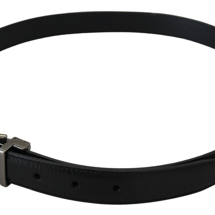 Dolce & Gabbana Black Leather Silver Tone Metal Buckle Men Belt