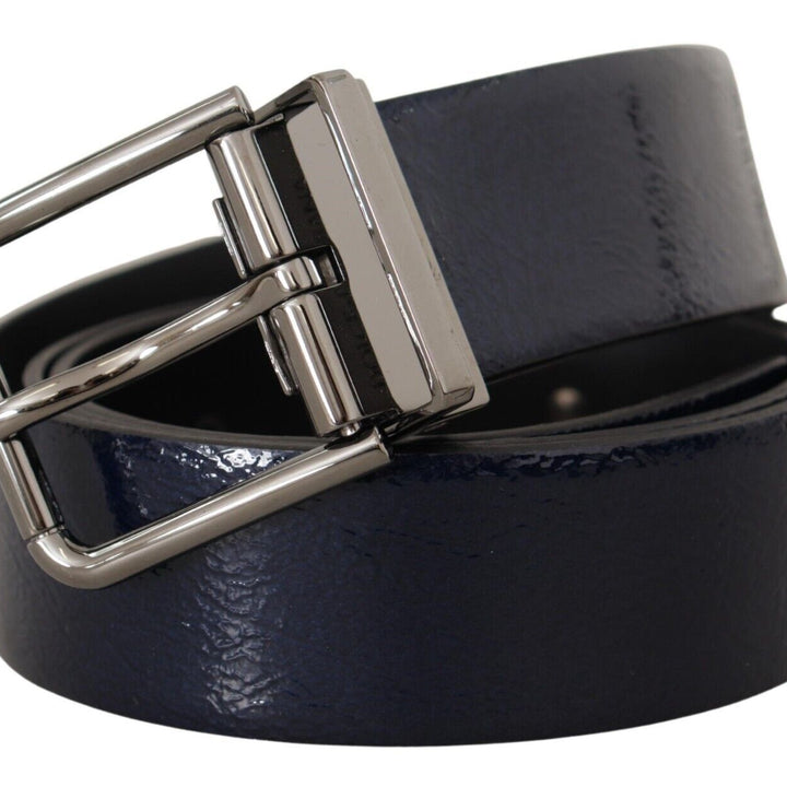 Dolce & Gabbana Blue Patent Leather Vernice Silver Logo Buckle Belt