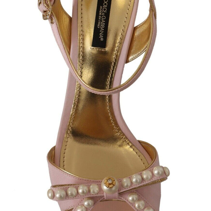 Dolce & Gabbana Pink Faux Pearl Ankle Strap Heels Sandals Shoes