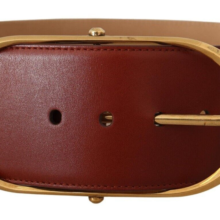 Dolce & Gabbana Maroon Leather Gold Metal Oval Buckle Belt