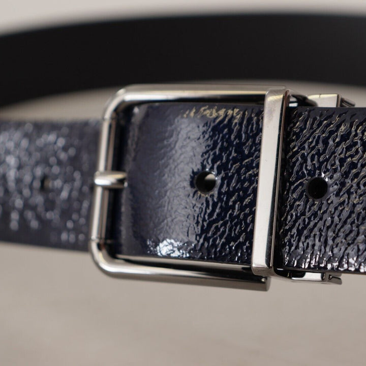 Dolce & Gabbana Blue Patent Leather Vernice Silver Logo Buckle Belt