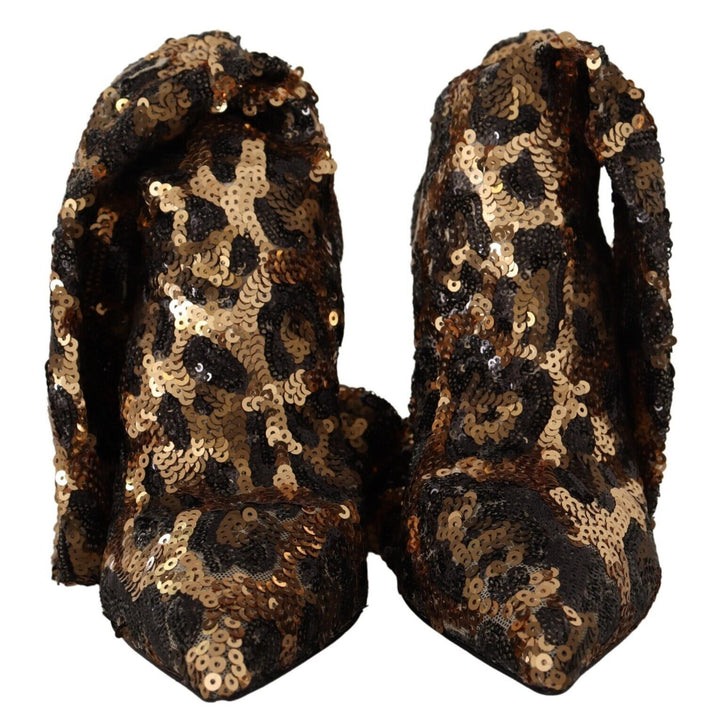 Dolce & Gabbana Gold Leopard Sequins Heels Boots Shoes