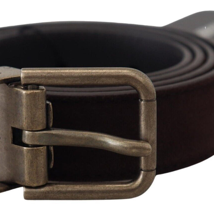 Dolce & Gabbana Dark Brown Leather Antique Metal Buckle Men Belt