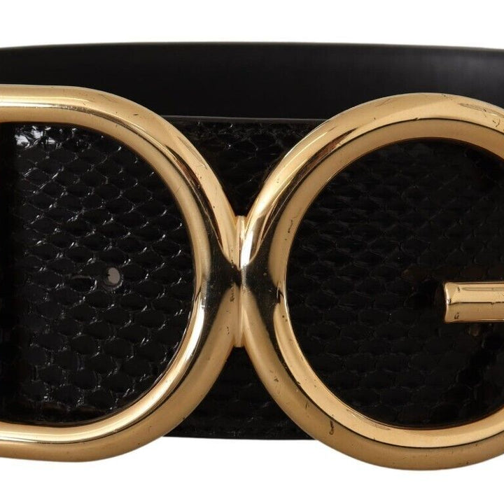 Dolce & Gabbana Black Exotic Leather Gold DG Buckle Wide Belt