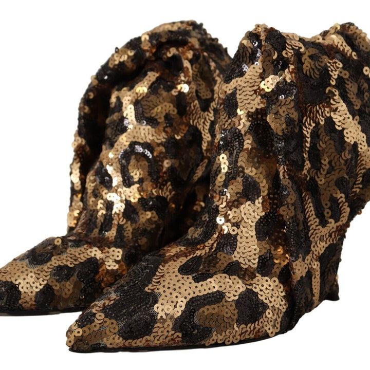 Dolce & Gabbana Gold Leopard Sequins Heels Boots Shoes